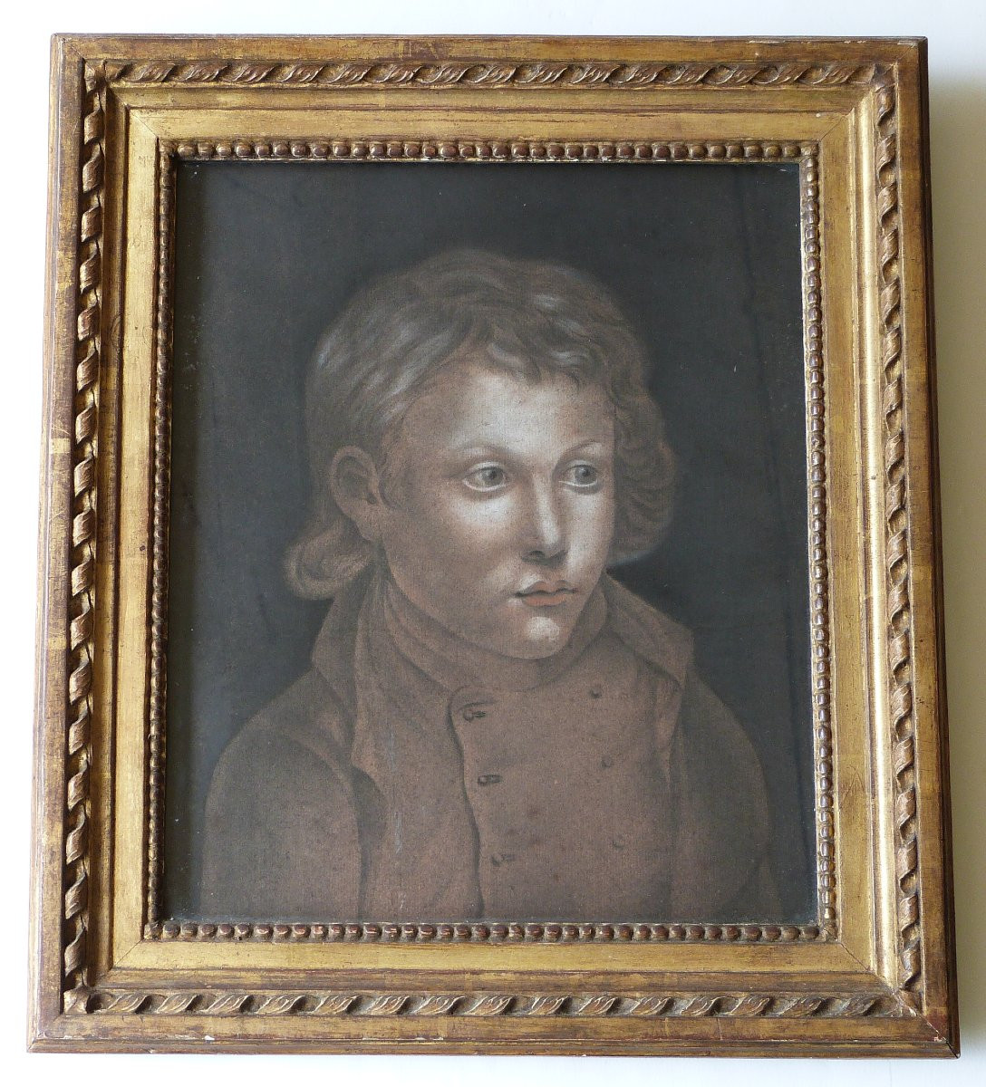 Late 18th Century Pastel Portrait Of A Young Boy In A Louis XVI Sculpted Frame-photo-1