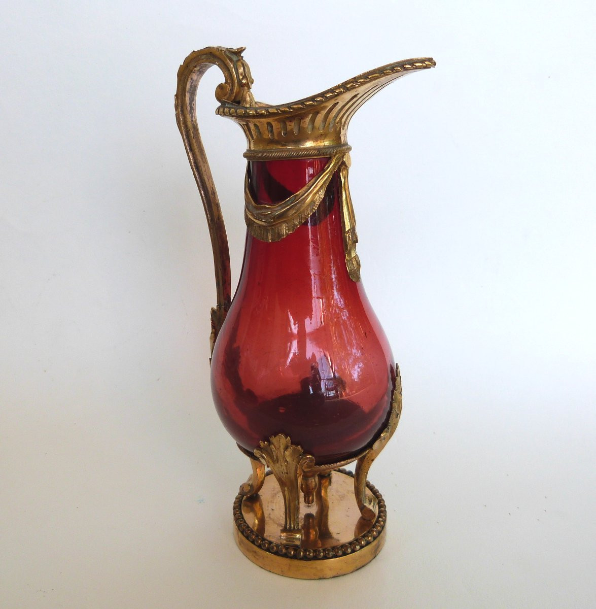 Small Ewer Cruet In Chiseled Gilt Bronze And Blown Glass, 18th Century -photo-2