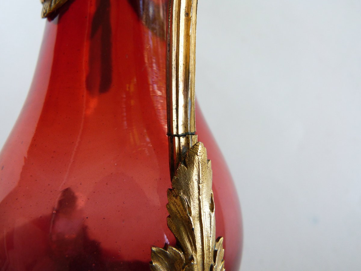 Small Ewer Cruet In Chiseled Gilt Bronze And Blown Glass, 18th Century -photo-8