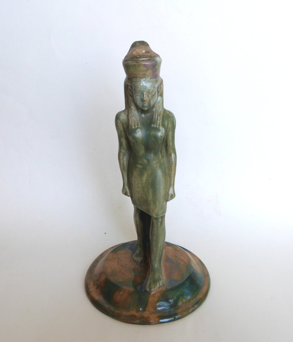 Alfred Renoleau rare sculpture d'après l'Egypte antique grès flammé -photo-2