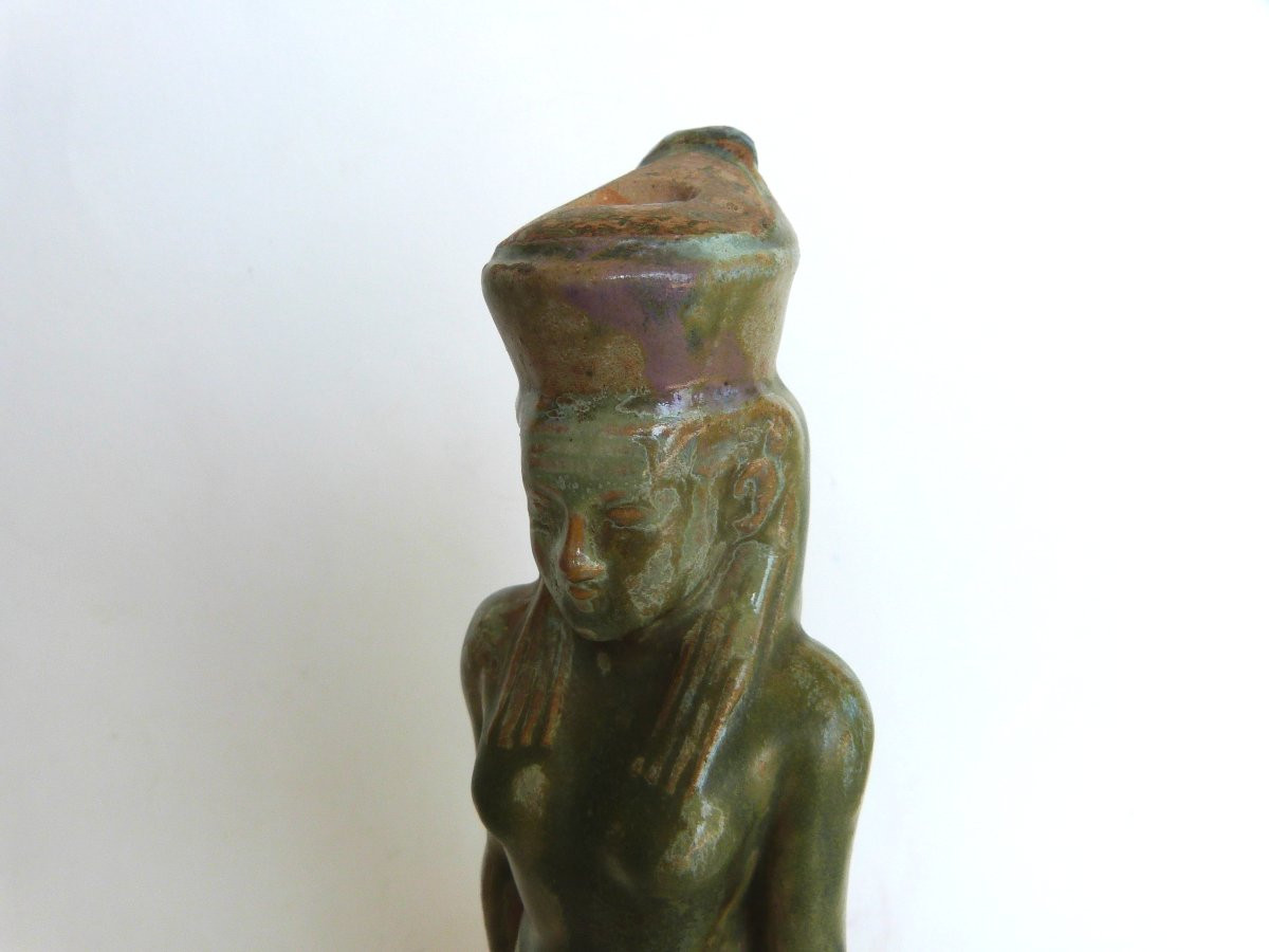 Alfred Renoleau rare sculpture d'après l'Egypte antique grès flammé -photo-2