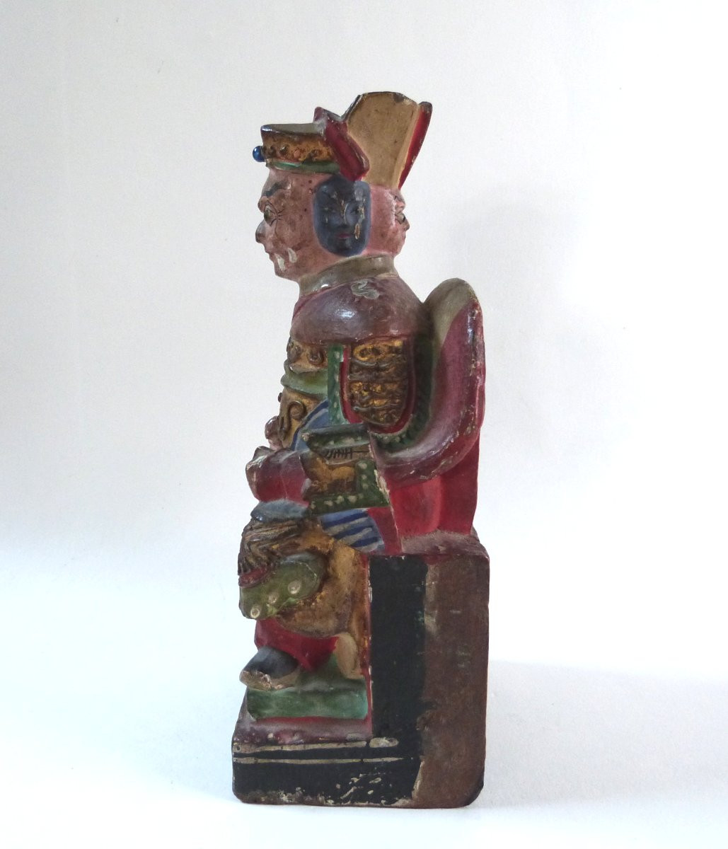 Statuette de dignitaire en bois sculpté Chine XIXeme -photo-3