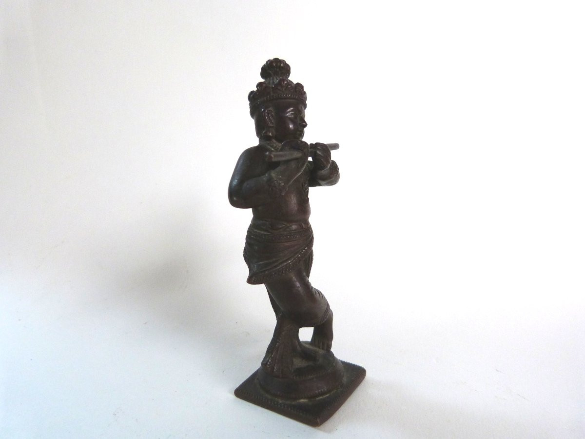 statuette en bronze Inde du Sud Krishna jouant de la flute XIXeme-photo-4
