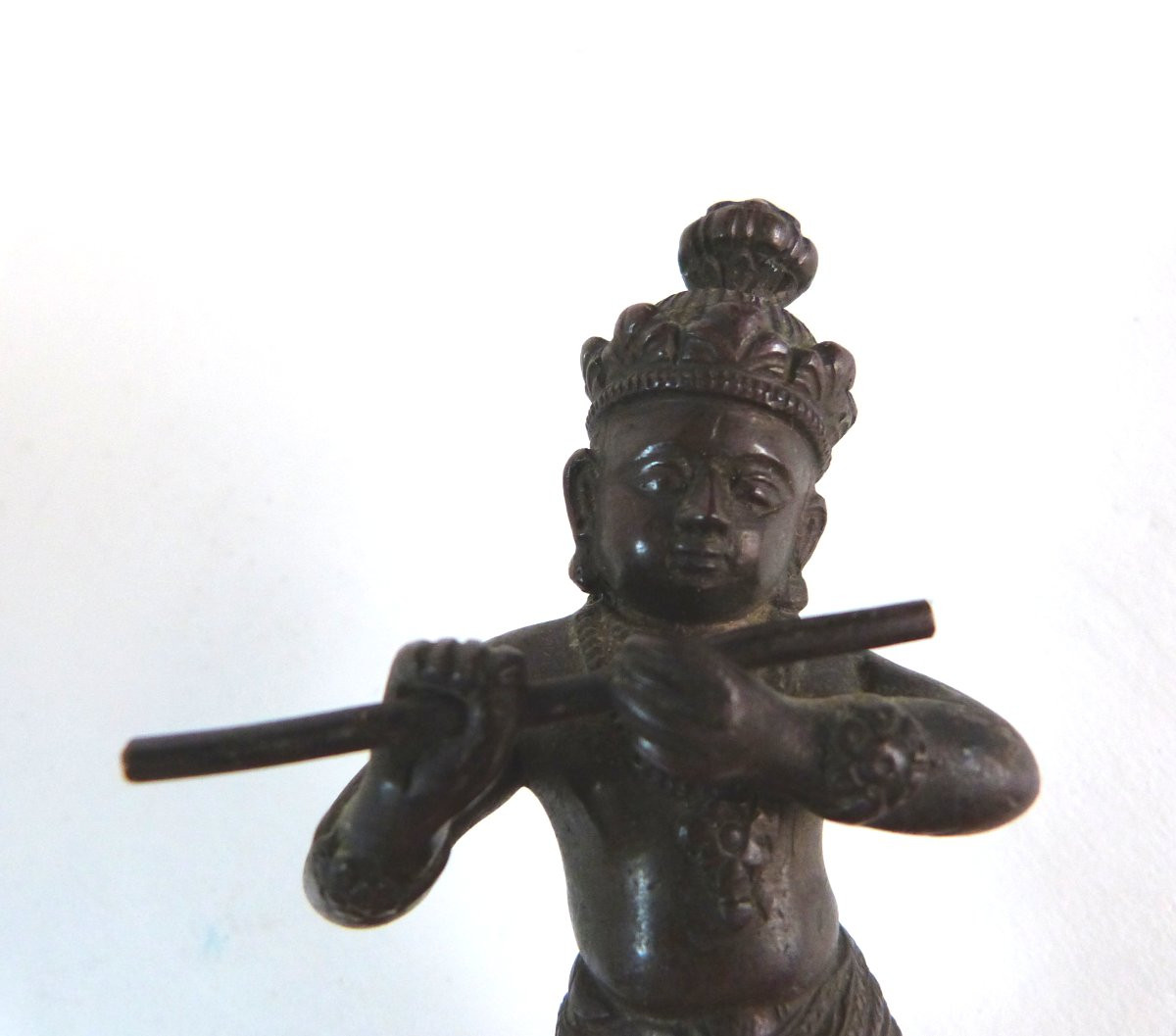 statuette en bronze Inde du Sud Krishna jouant de la flute XIXeme-photo-1