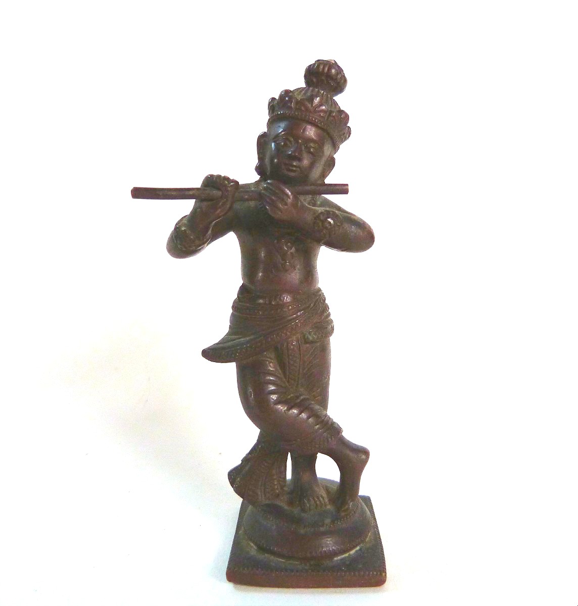 statuette en bronze Inde du Sud Krishna jouant de la flute XIXeme