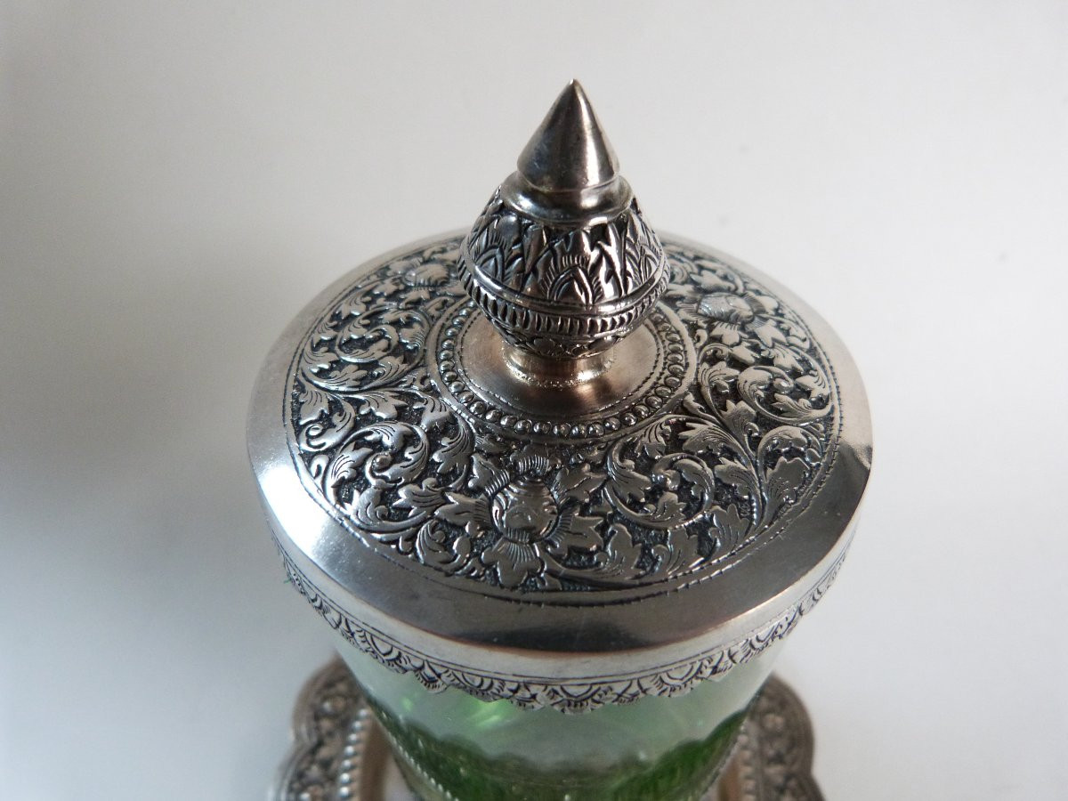 Vietnam Indochina Covered Goblet In Solid Silver And Glass Early 20th Century-photo-3