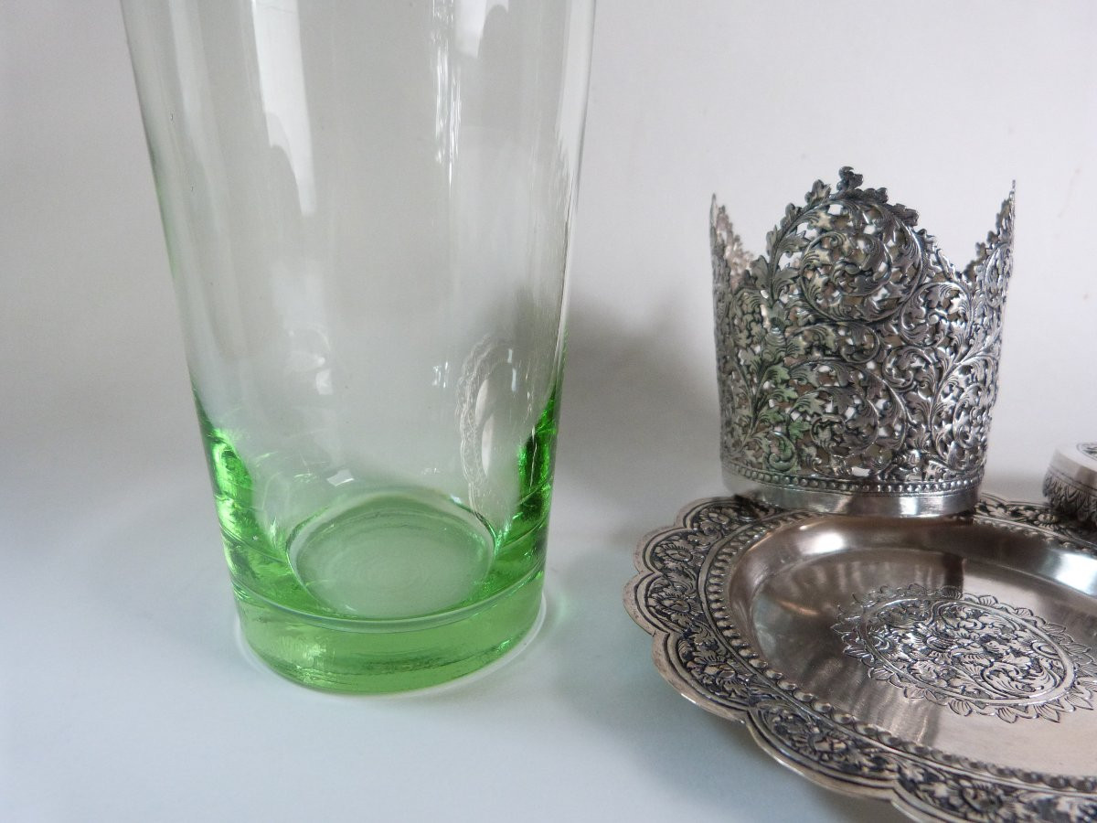 Vietnam Indochina Covered Goblet In Solid Silver And Glass Early 20th Century-photo-2