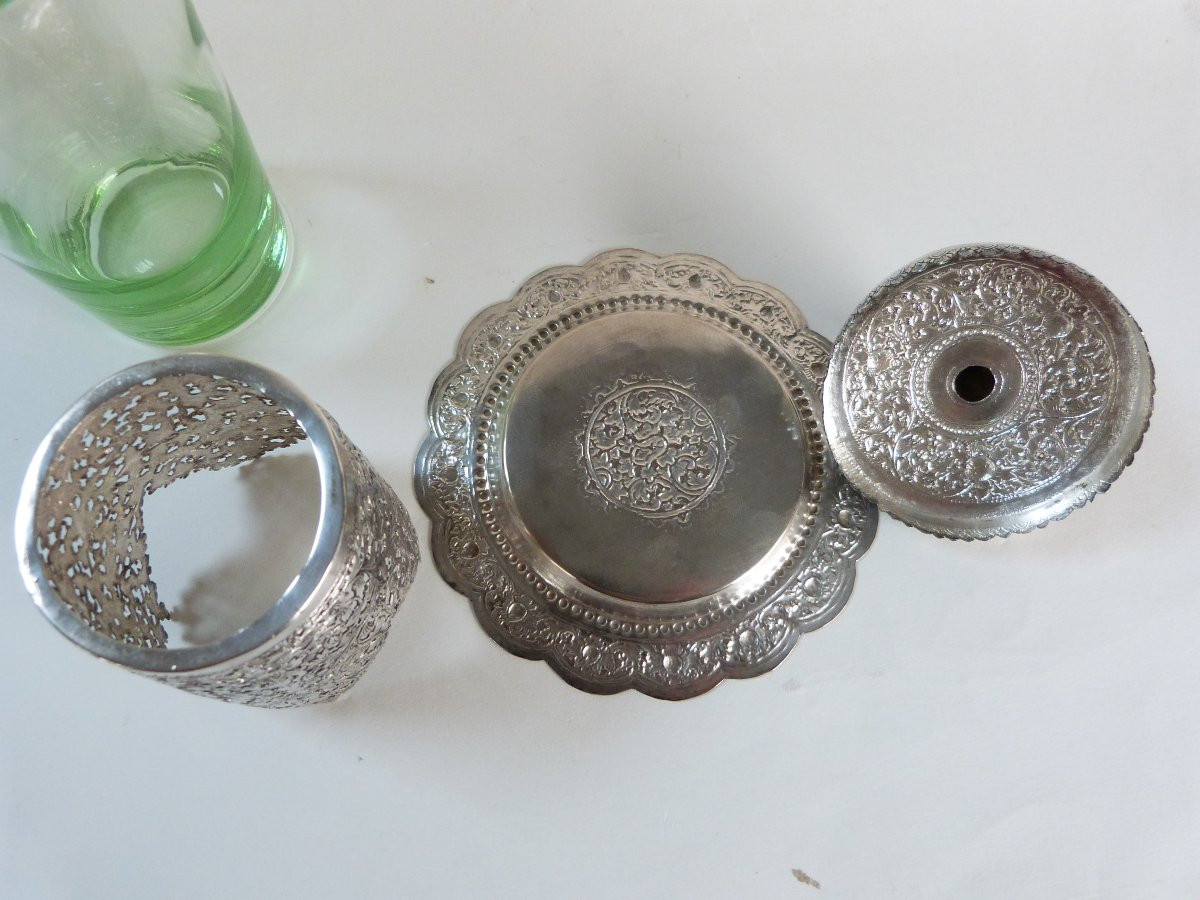 Vietnam Indochina Covered Goblet In Solid Silver And Glass Early 20th Century-photo-4