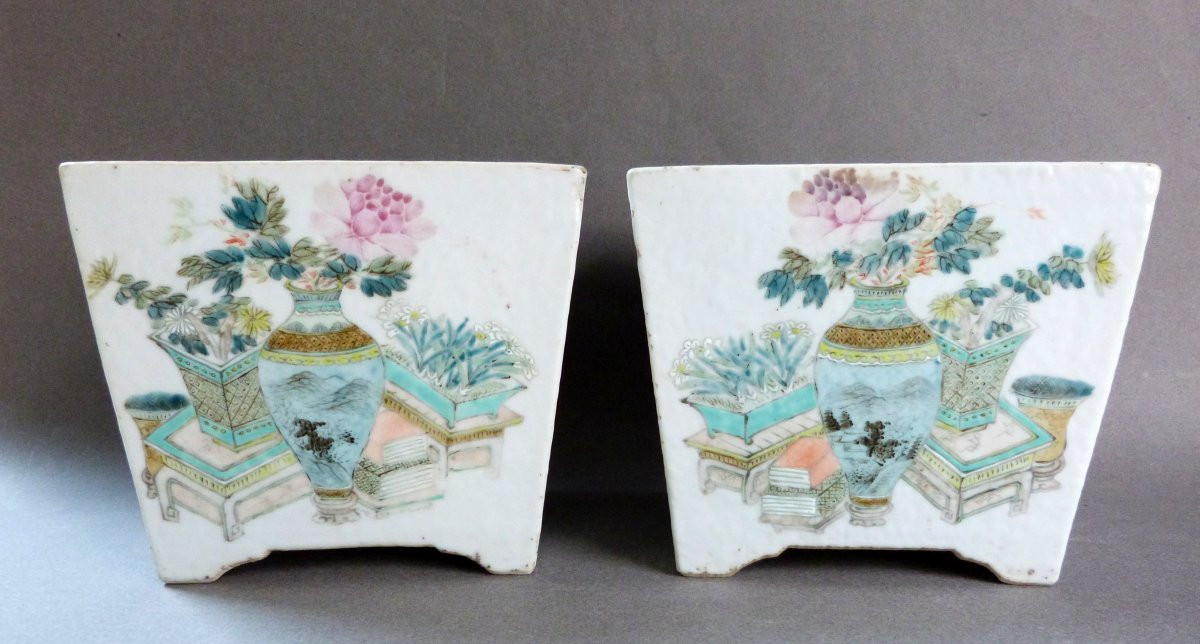 Pair Of Chinese Porcelain Planters, 19th Century, Qianjiang Cai Decor -photo-3