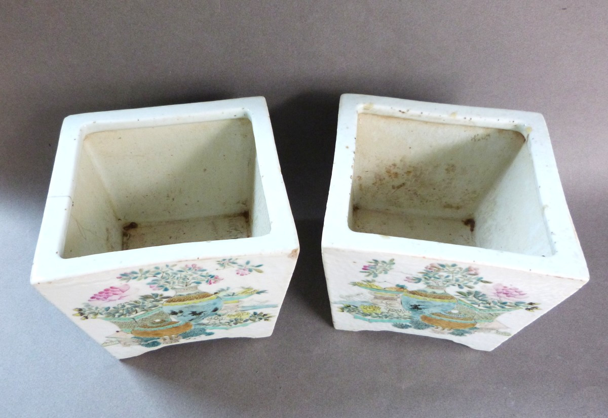 Pair Of Chinese Porcelain Planters, 19th Century, Qianjiang Cai Decor -photo-2