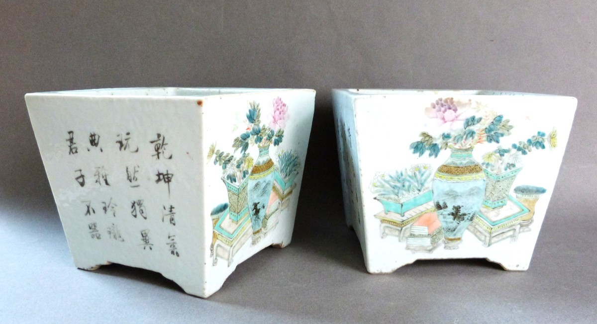 Pair Of Chinese Porcelain Planters, 19th Century, Qianjiang Cai Decor 