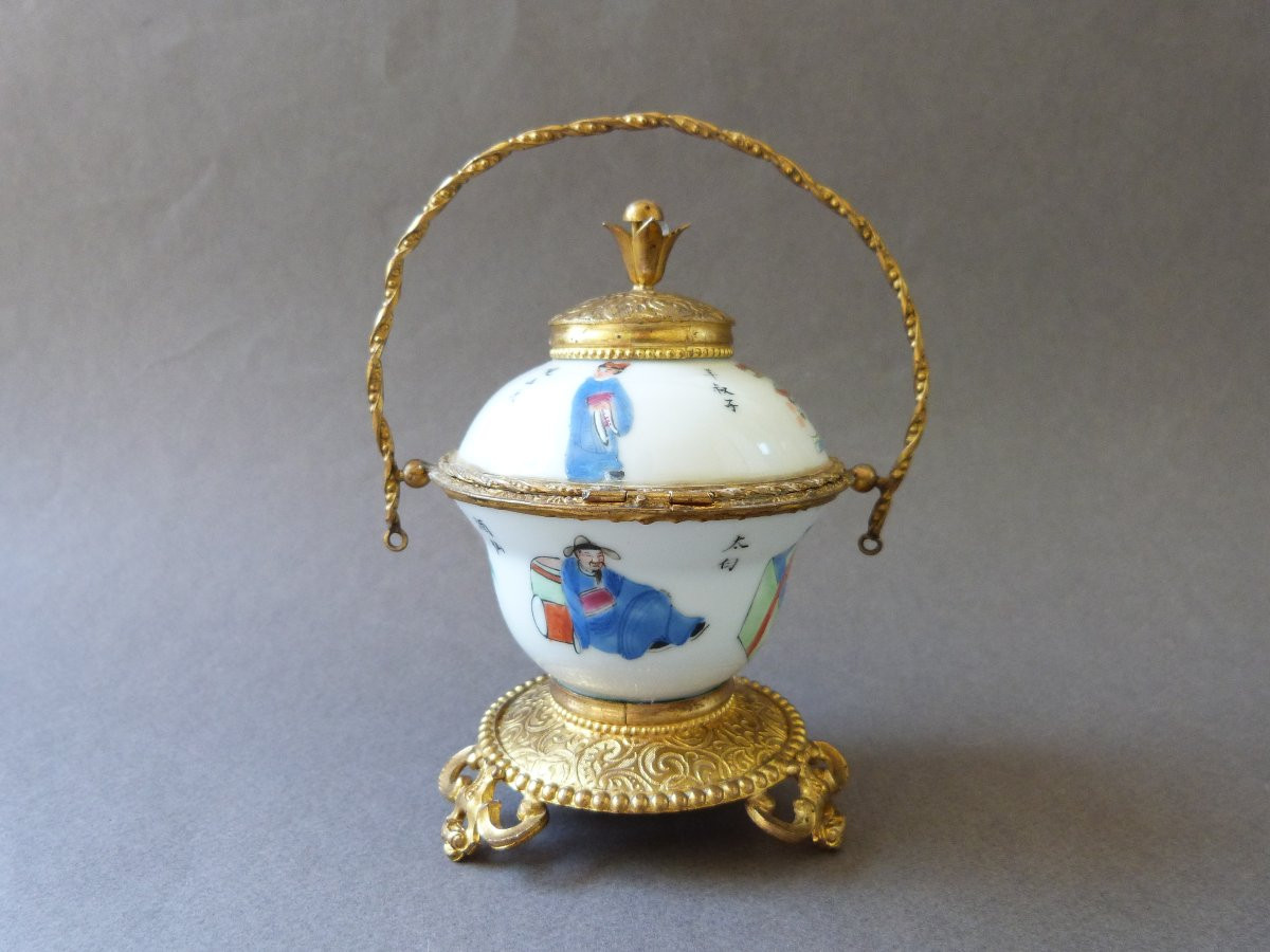 Chinese Porcelain Cup Wu Shuang Pu Gilt Bronze Mount 19th Century-photo-1