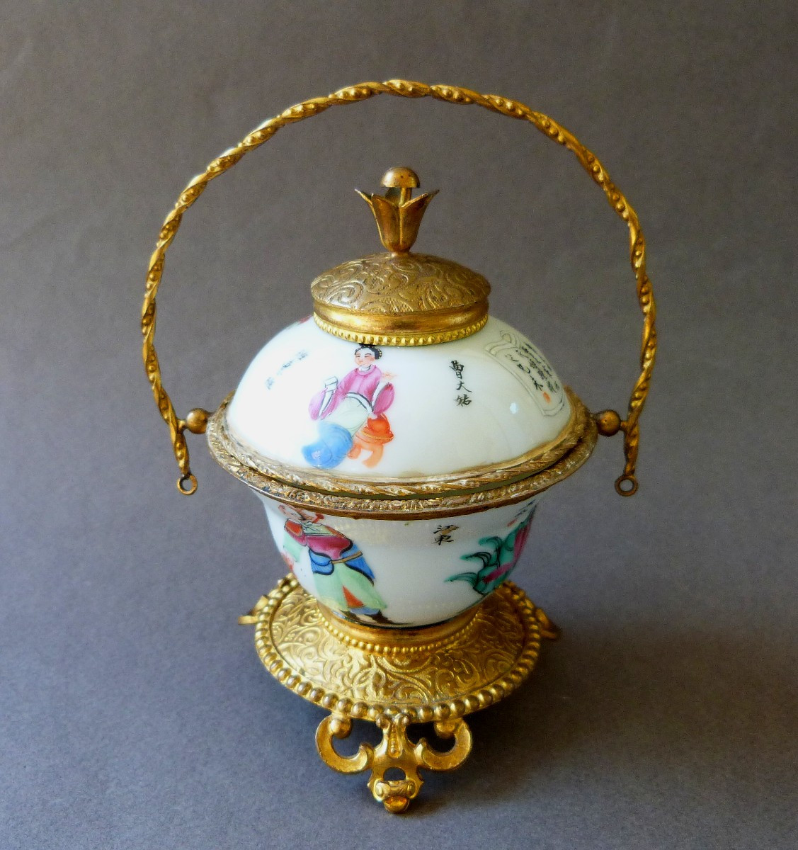 Chinese Porcelain Cup Wu Shuang Pu Gilt Bronze Mount 19th Century