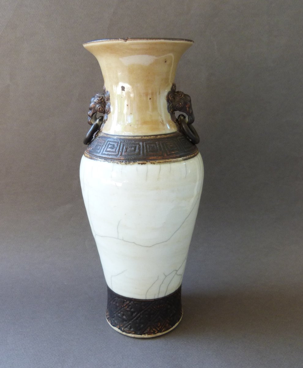 19th Century Chinese Nanking Porcelain Vase, Cracked Ge -photo-4