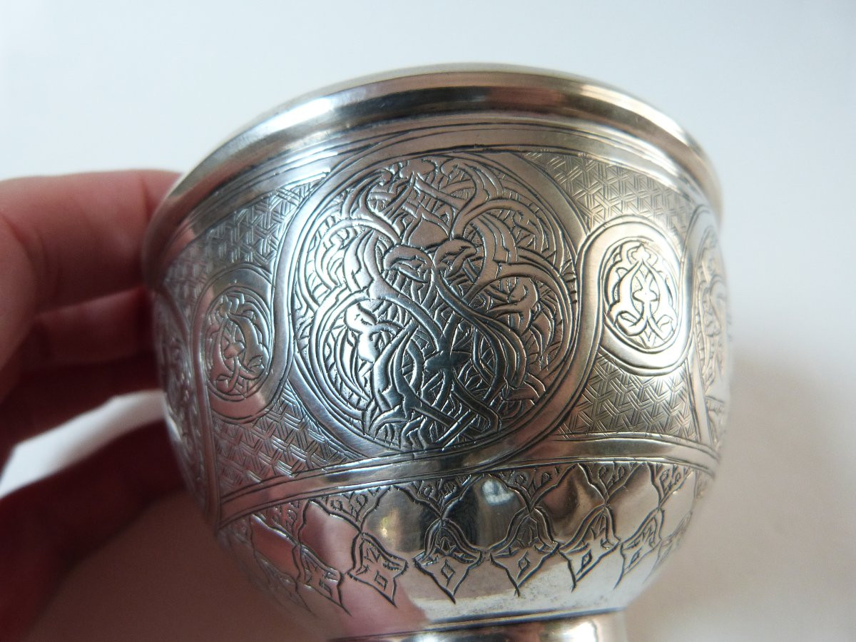 pot couvert en argent massif Egypte ou Syrie fin du XIXeme siècle décor gravé -photo-1