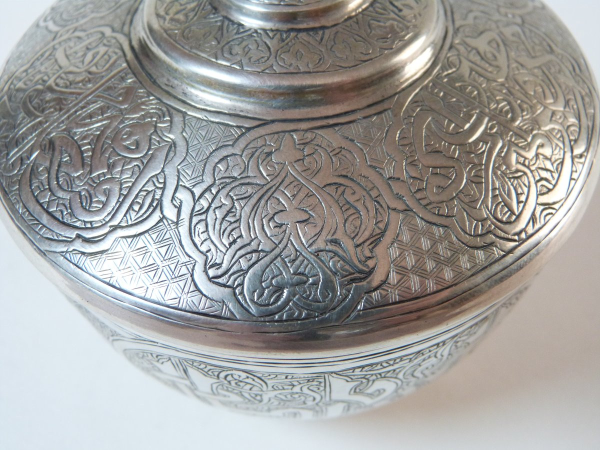 pot couvert en argent massif Egypte ou Syrie fin du XIXeme siècle décor gravé -photo-3