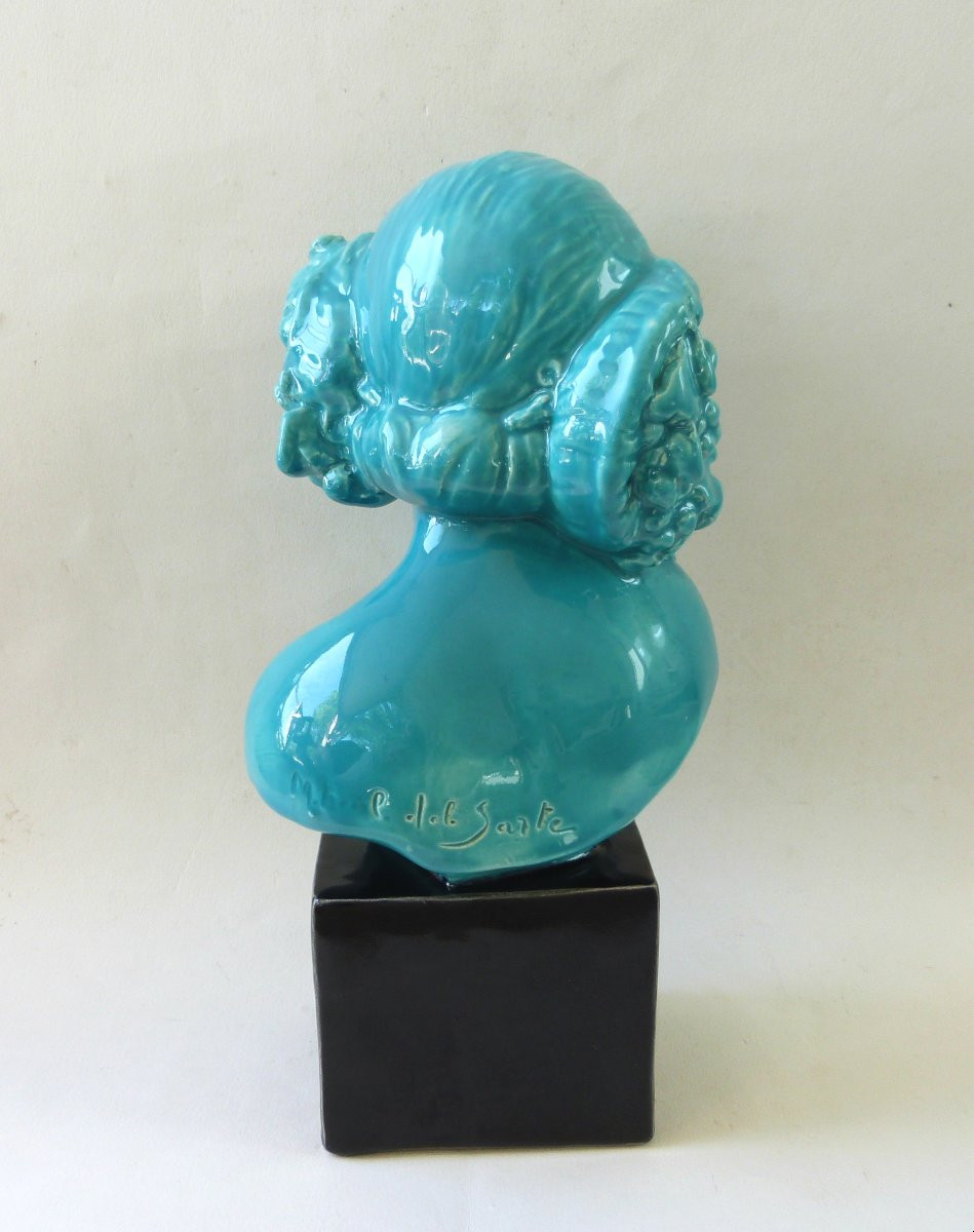 Real del Sarte sculpture buste en terre cuite émaillée Faunesse art déco Sèvres -photo-1