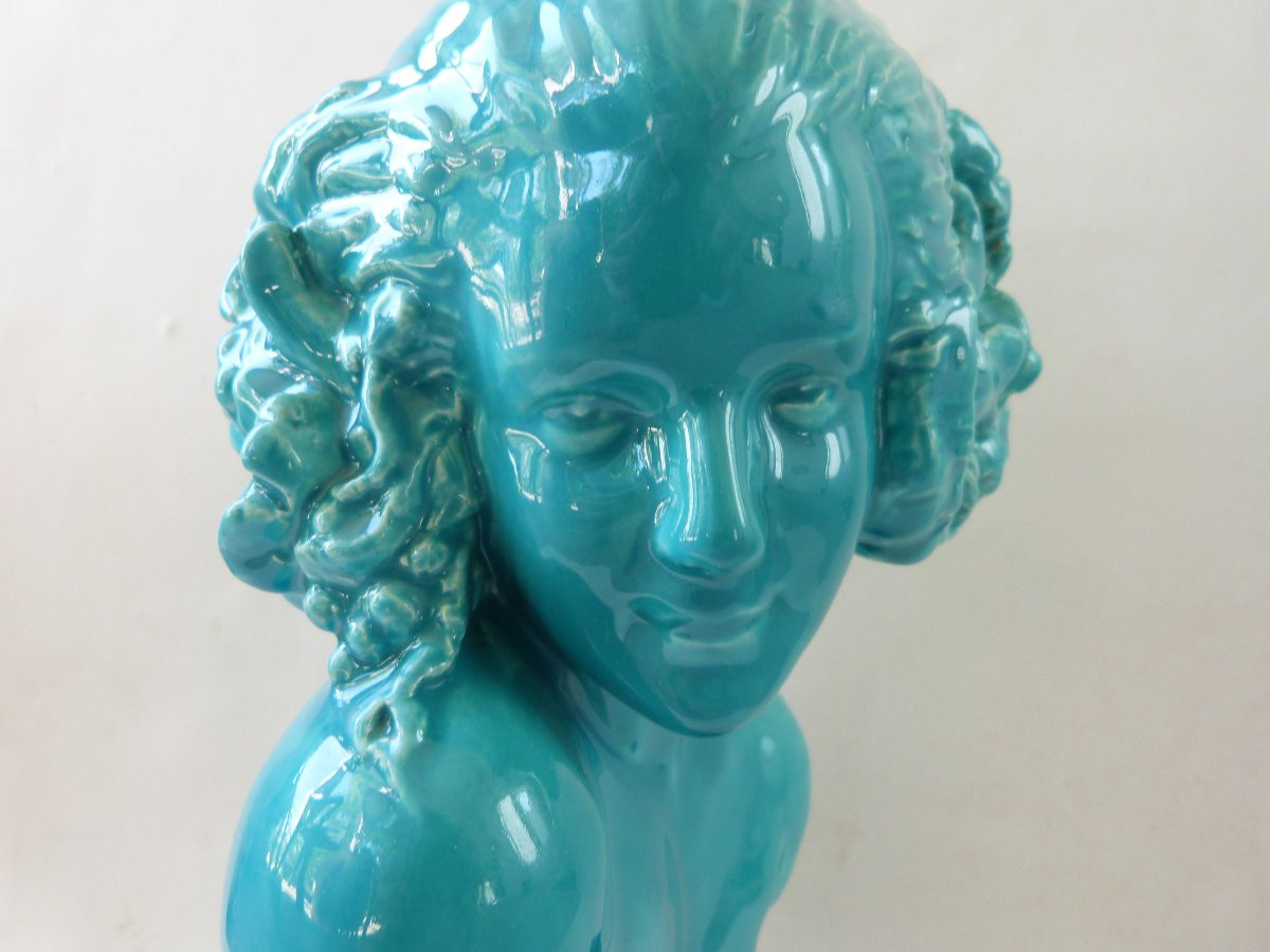 Real del Sarte sculpture buste en terre cuite émaillée Faunesse art déco Sèvres -photo-3