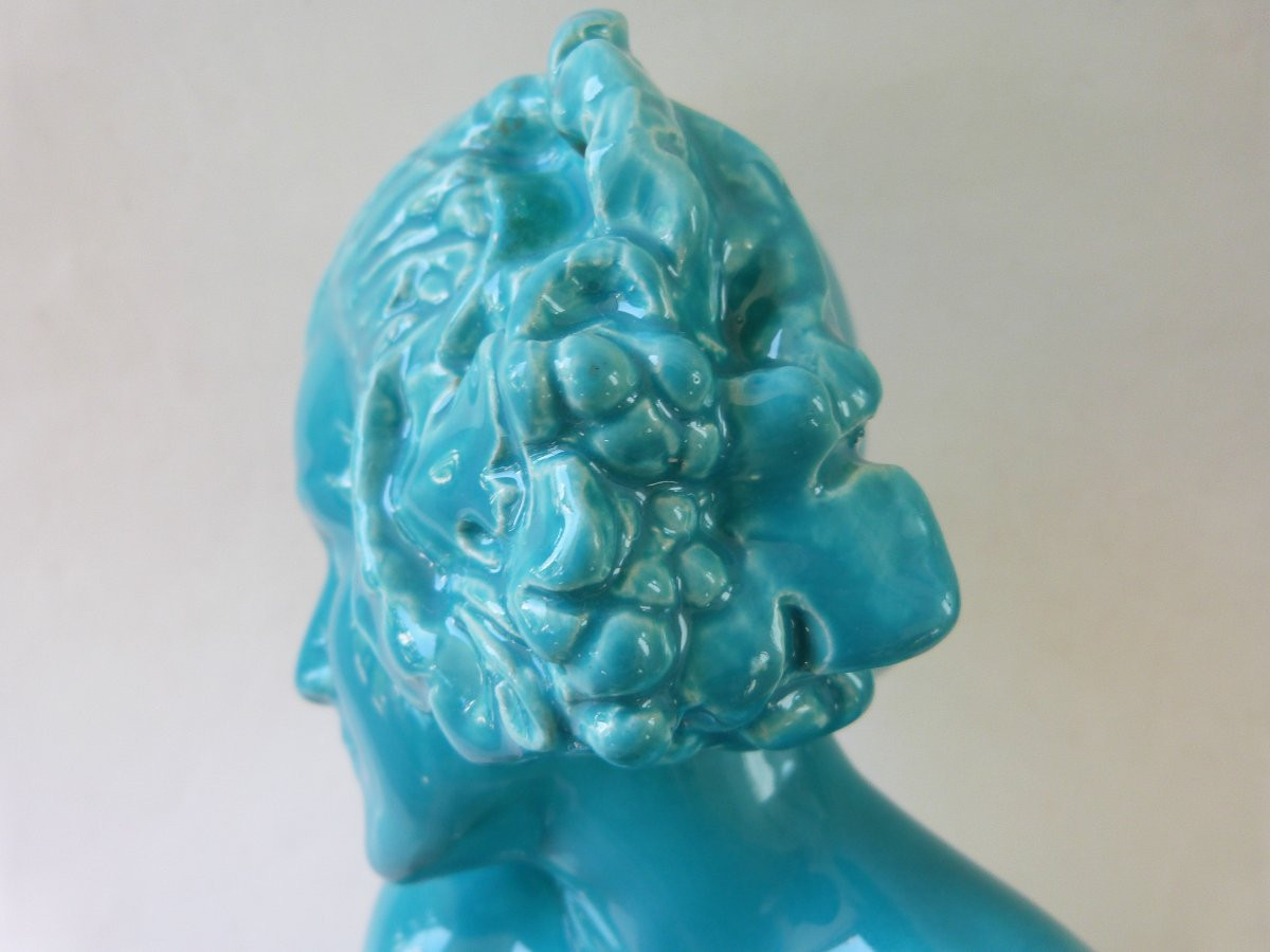 Real del Sarte sculpture buste en terre cuite émaillée Faunesse art déco Sèvres -photo-5