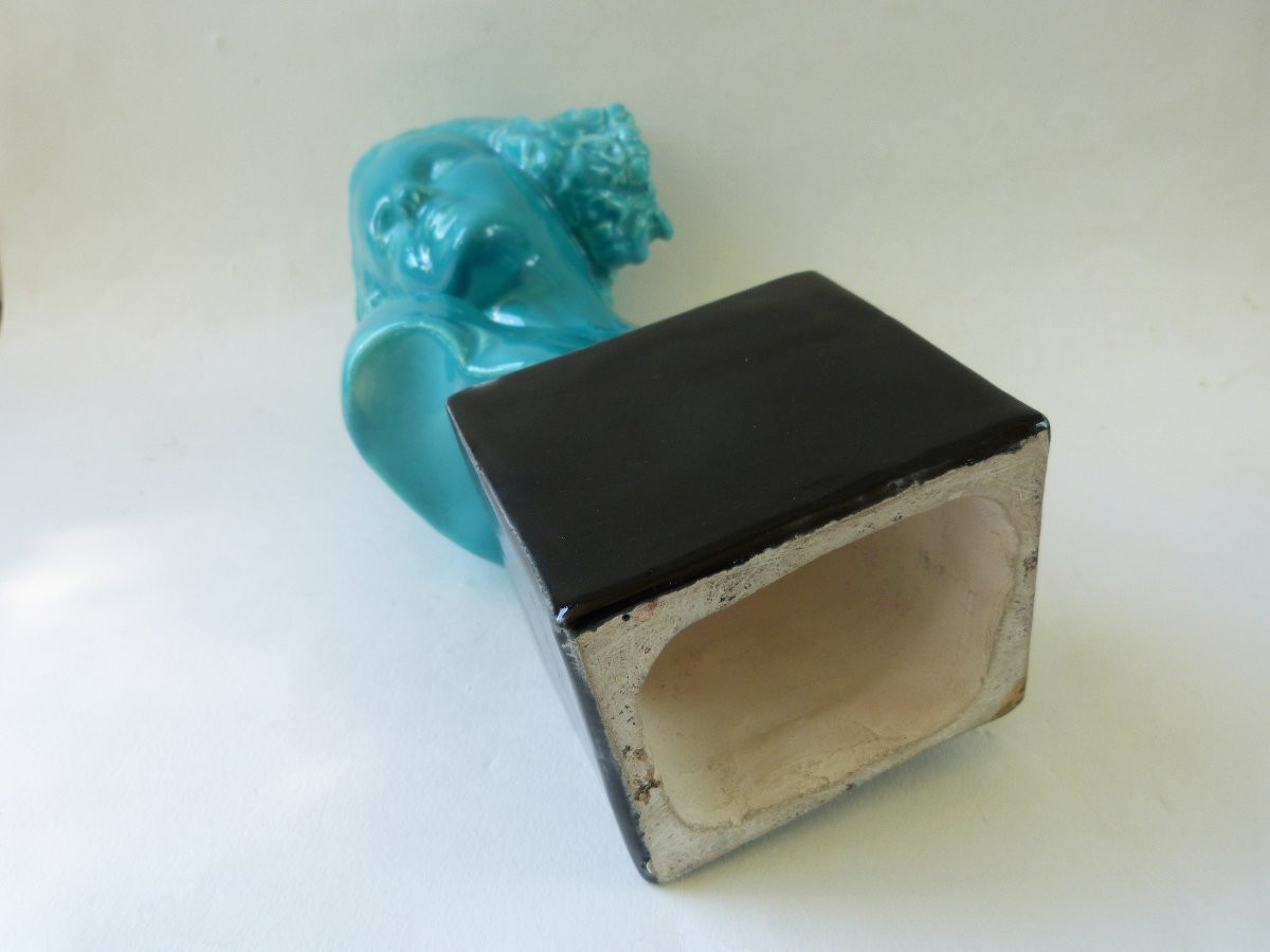 Real del Sarte sculpture buste en terre cuite émaillée Faunesse art déco Sèvres -photo-8