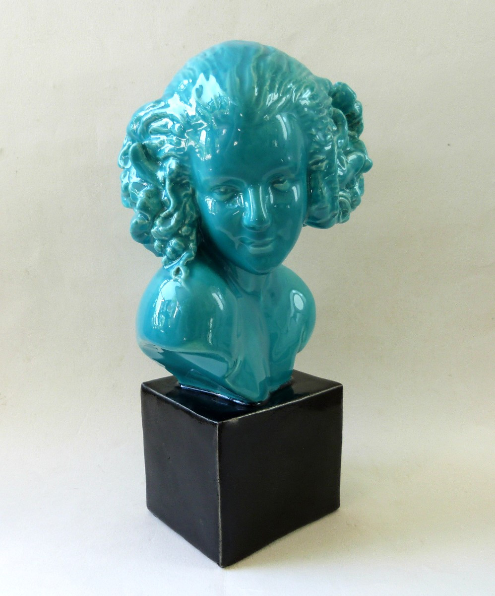 Real del Sarte sculpture buste en terre cuite émaillée Faunesse art déco Sèvres 
