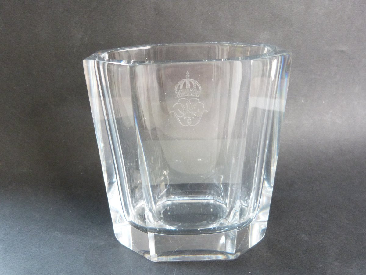 Olle Alberius - Orrefors Royal Monogram Crystal Vase Swedish Crown -photo-3
