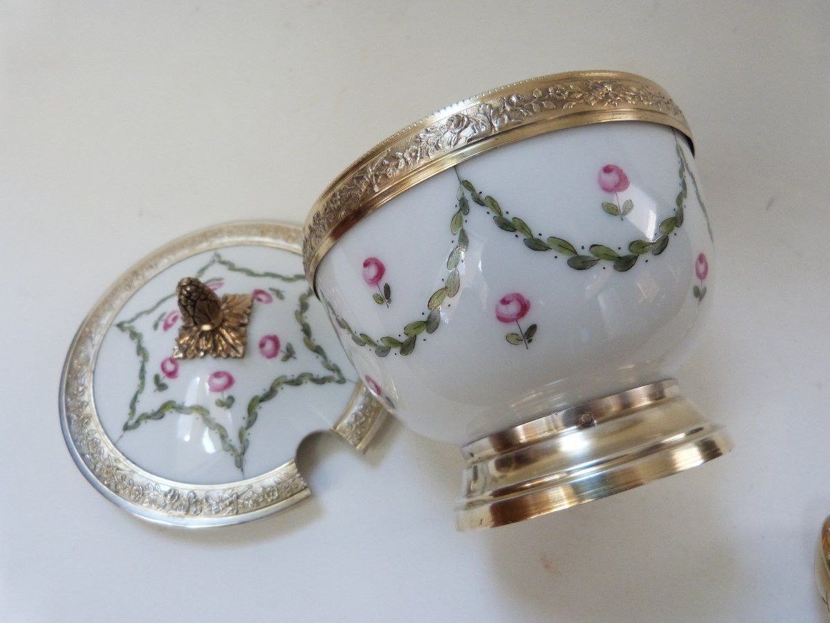 sucrier en porcelaine et argent massif Paris Sèvres Orfèvre Henri Lapeyre -photo-3