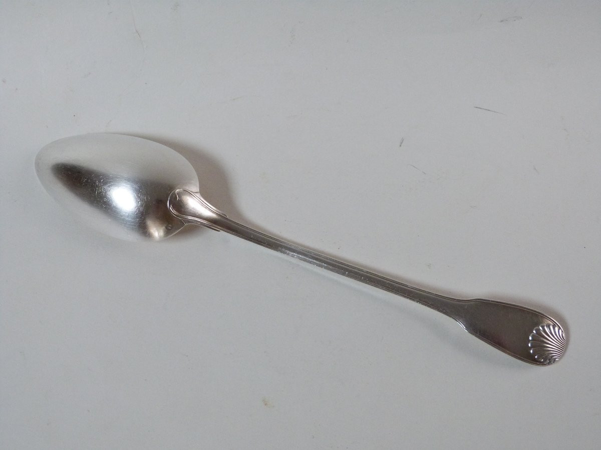 Puiforcat Large Serving Spoon In Solid Silver, Shell Model -photo-1