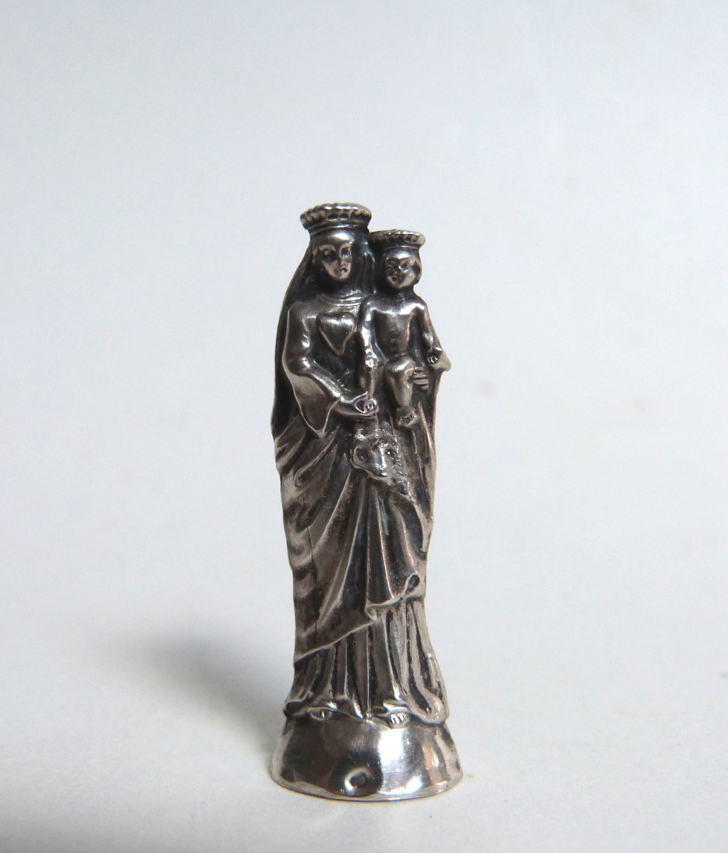 Petite vierge à l'enfant en argent massif XIXeme-photo-2