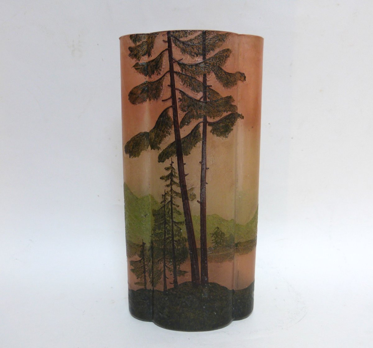 Legras vase paysage lacustre forêt vosgienne dégagé à l'acide signé vers 1900-photo-1