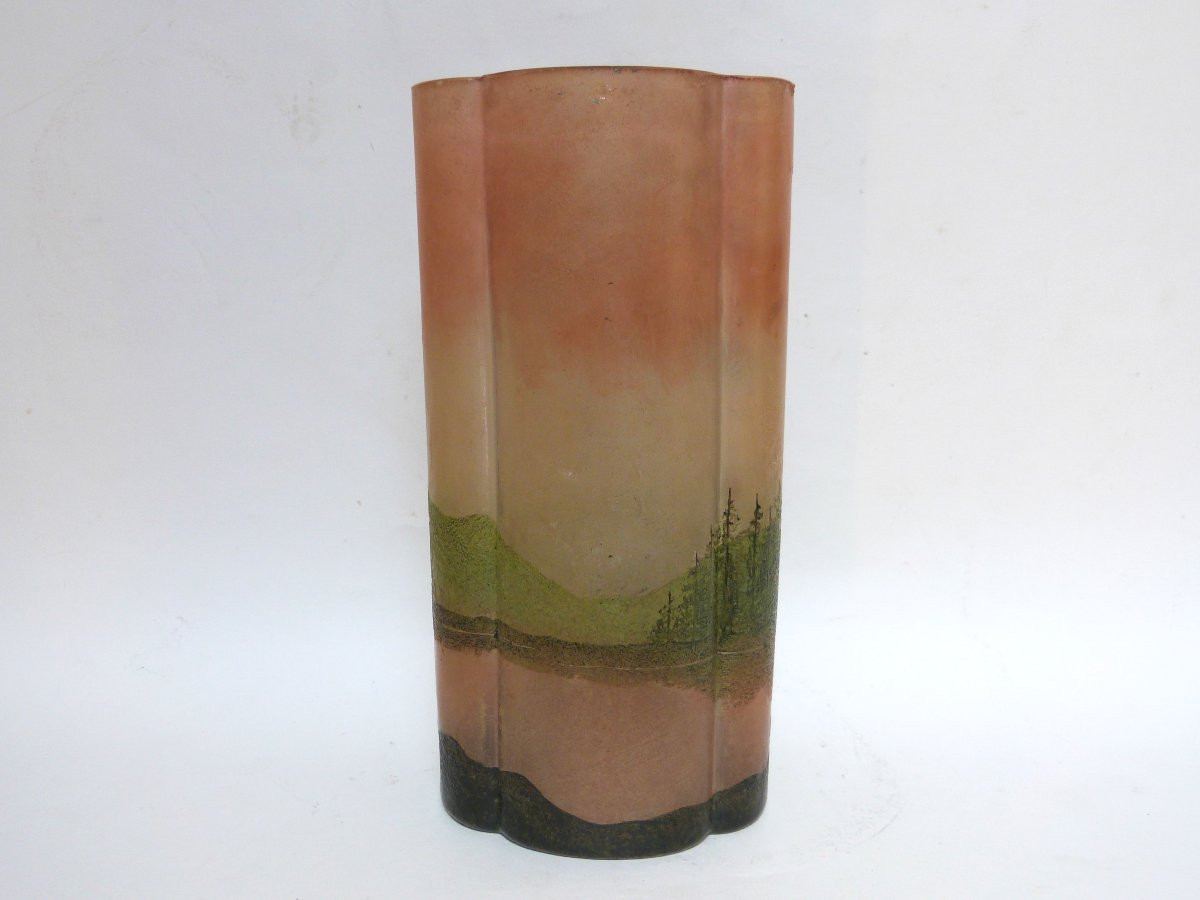 Legras vase paysage lacustre forêt vosgienne dégagé à l'acide signé vers 1900-photo-3