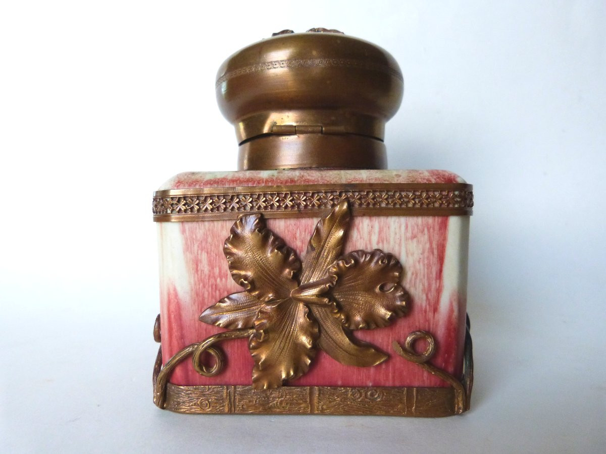 Eugène Baudin Rare Inkwell In Flamed Stoneware And Art Nouveau Mount -photo-2