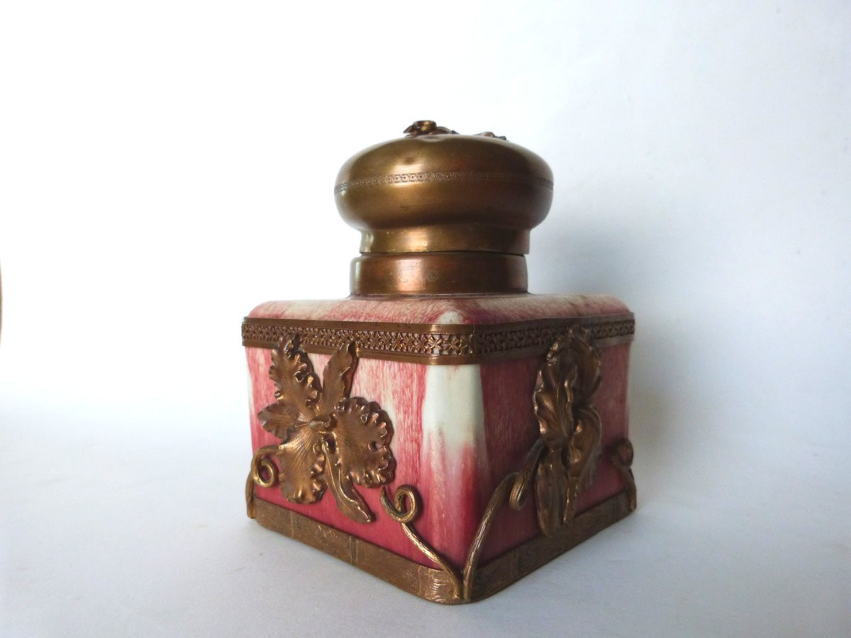 Eugène Baudin Rare Inkwell In Flamed Stoneware And Art Nouveau Mount -photo-3