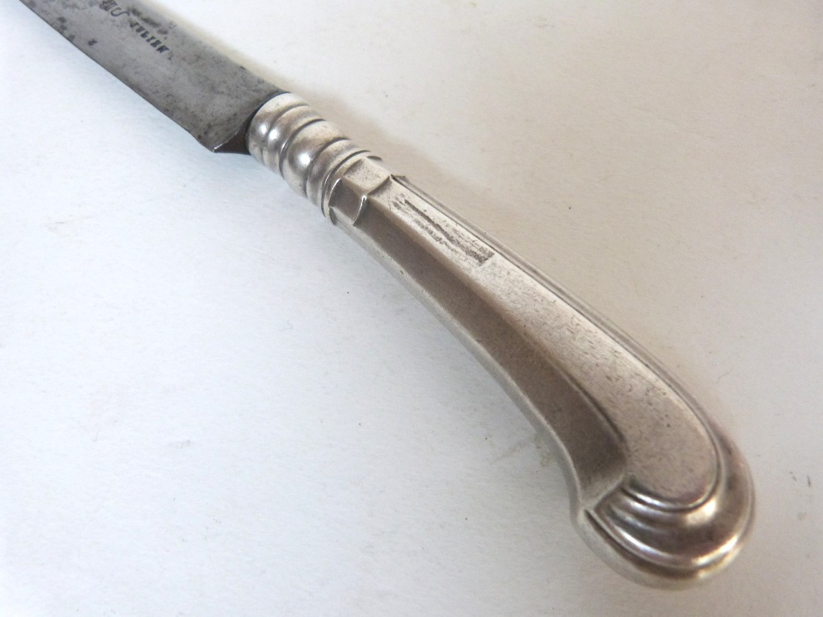 18th Century Solid Silver Knife With Steel Blade Stock 