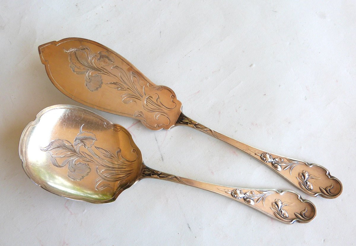 Art Nouveau Solid Silver Ice Cream Serving Cutlery-photo-2