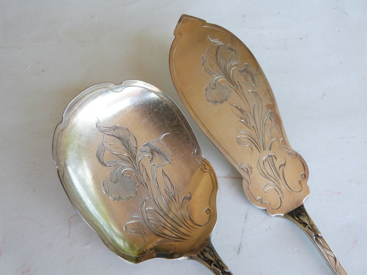 Art Nouveau Solid Silver Ice Cream Serving Cutlery-photo-3