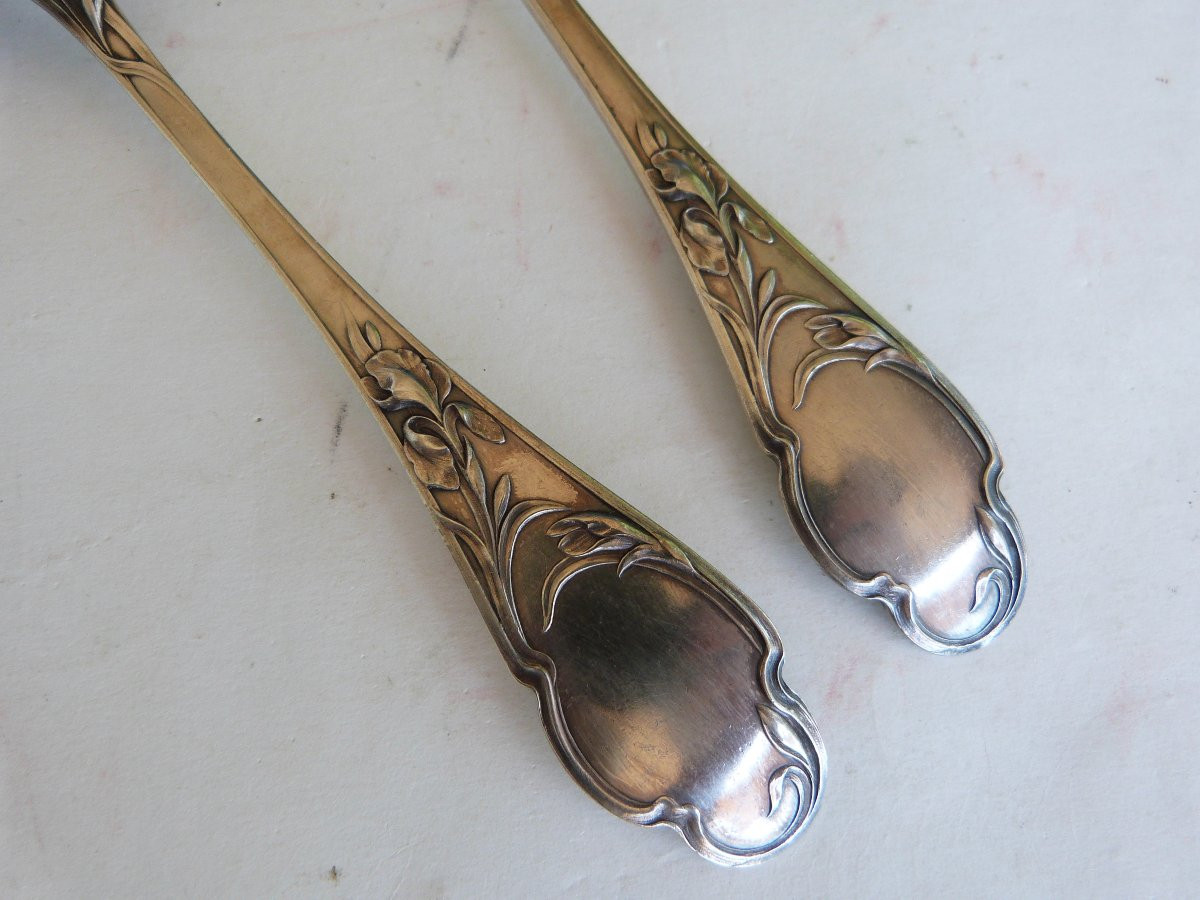 Art Nouveau Solid Silver Ice Cream Serving Cutlery-photo-2