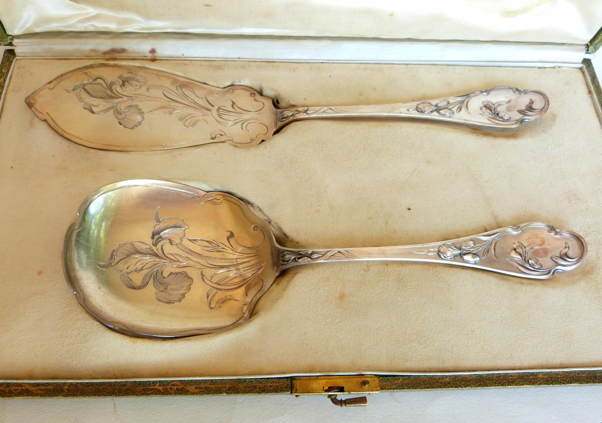 Art Nouveau Solid Silver Ice Cream Serving Cutlery