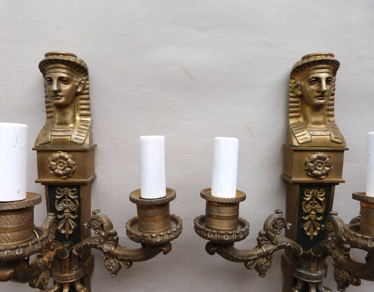 Paire d'appliques retour d'Egypte en bronze Consulat Empire -photo-2