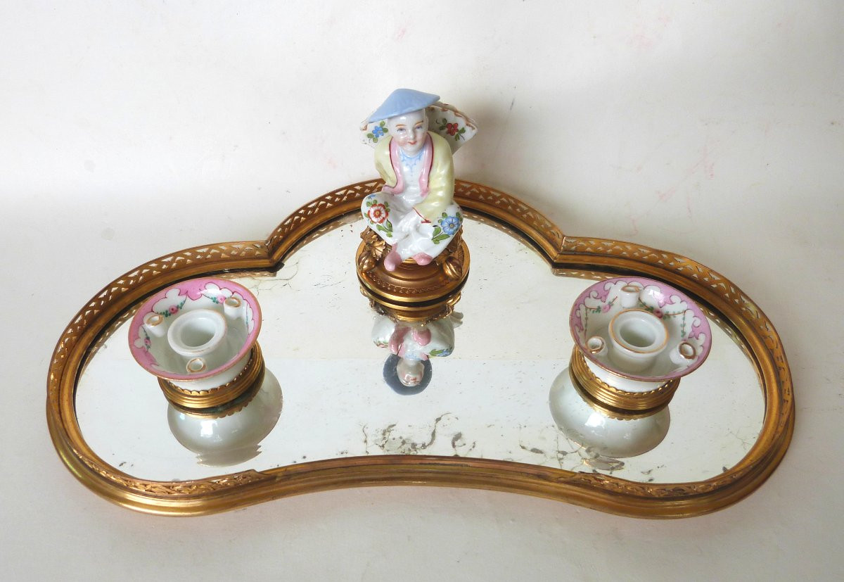 Boin Taburet Porcelain And Gilt Bronze Inkwell, Late 19th Century -photo-2