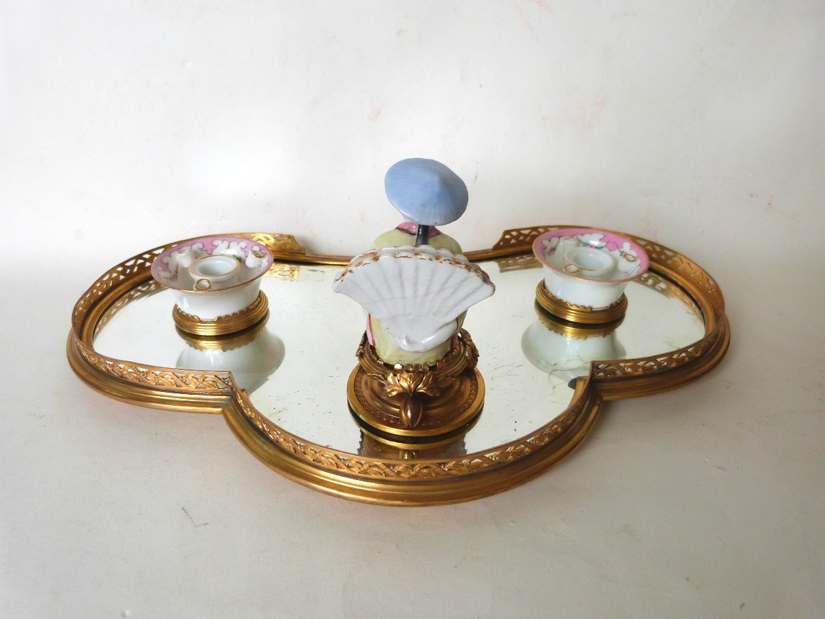 Boin Taburet Porcelain And Gilt Bronze Inkwell, Late 19th Century -photo-4