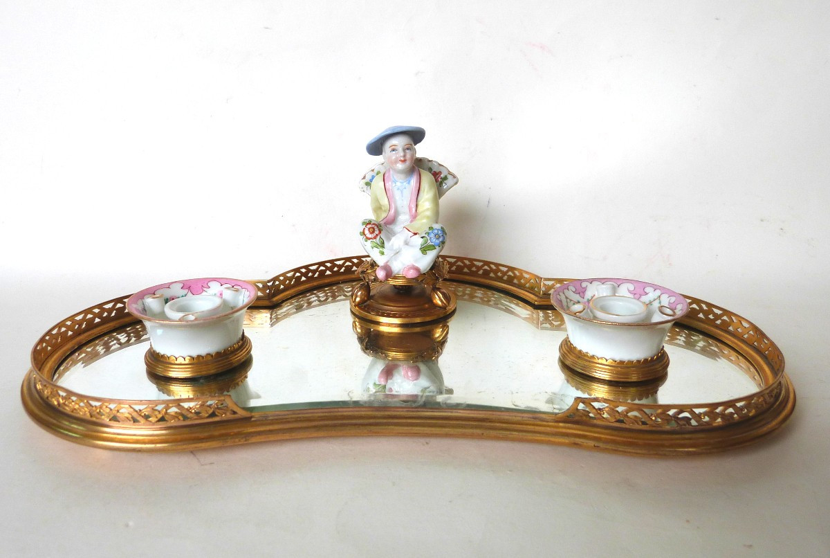 Boin Taburet Porcelain And Gilt Bronze Inkwell, Late 19th Century 
