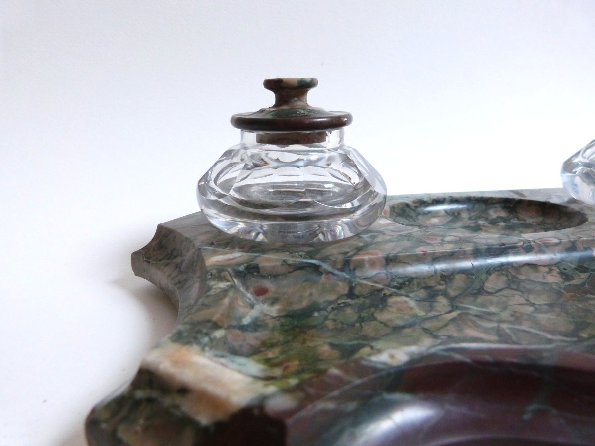 19th Century Marble And Crystal Inkwell -photo-3