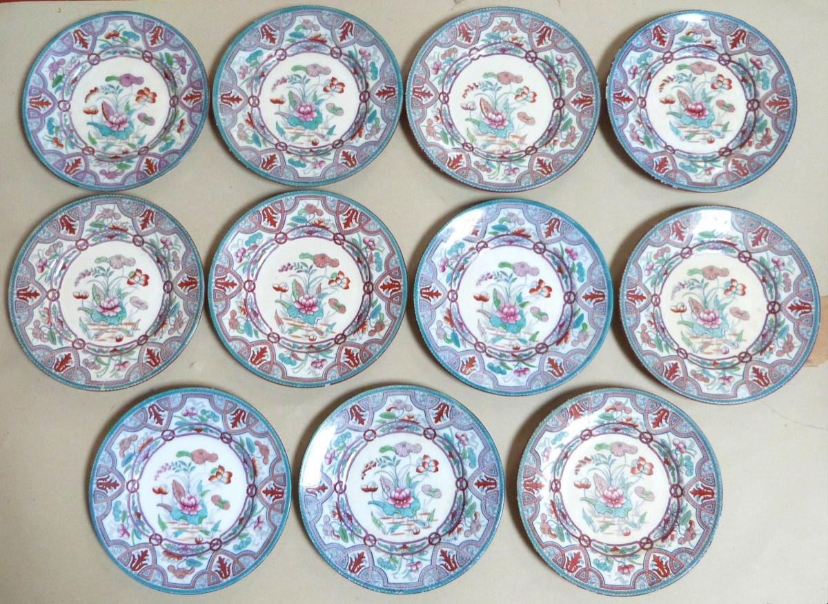 William Brownfield ensemble de 11 grandes assiettes en Ironstone décor japonisant -photo-2