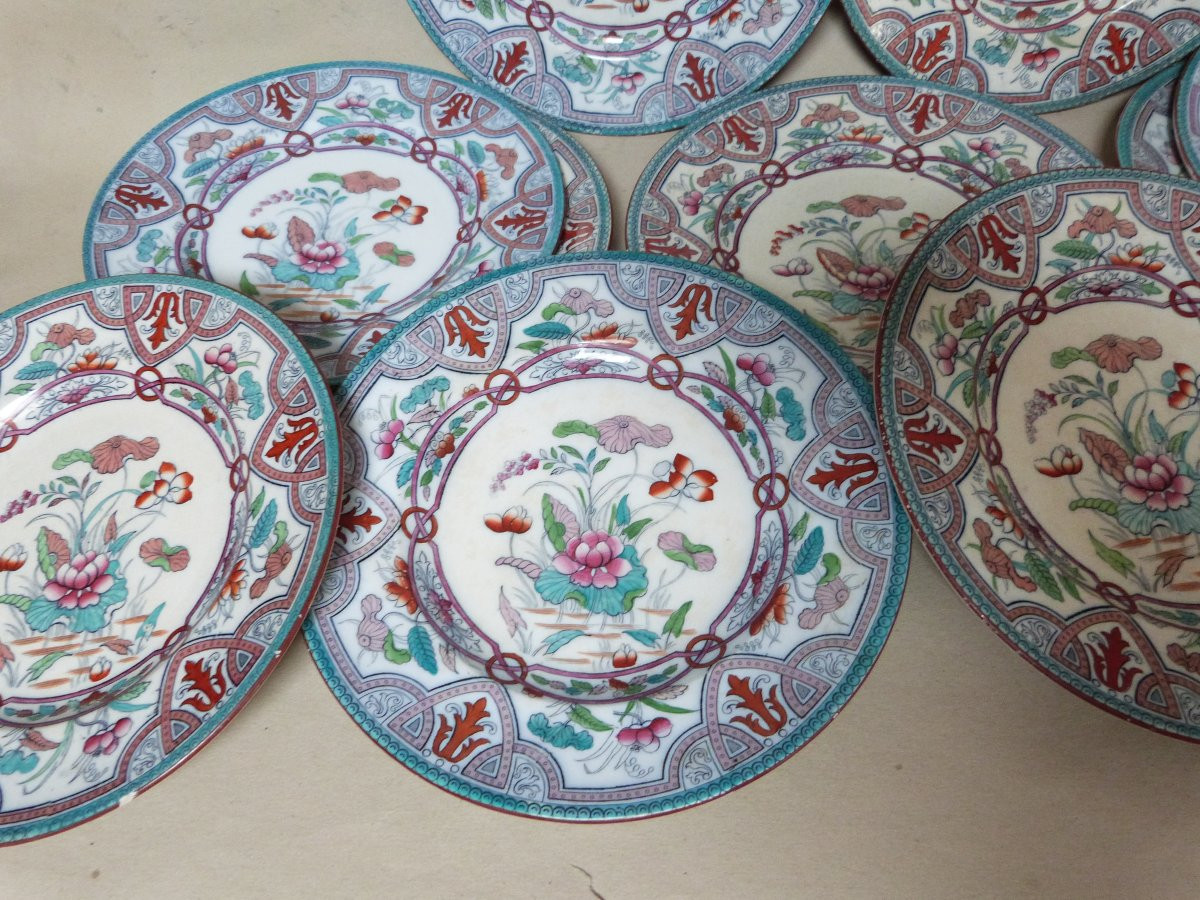 William Brownfield ensemble de 11 grandes assiettes en Ironstone décor japonisant -photo-4