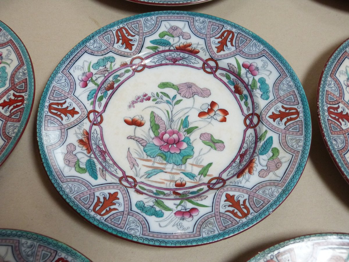 William Brownfield ensemble de 11 grandes assiettes en Ironstone décor japonisant -photo-1