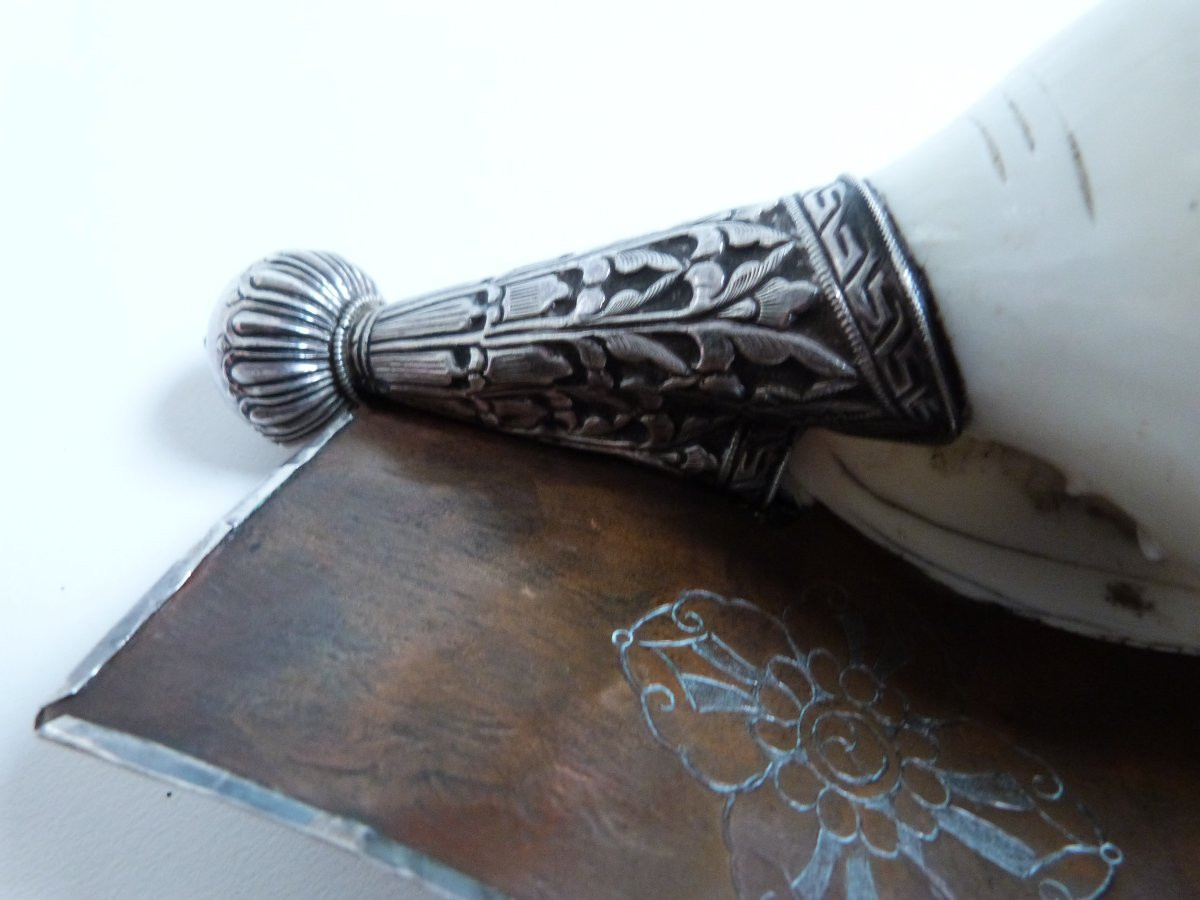 Shankha Tibetan Buddhist Conch Shell Silver Mount -photo-3