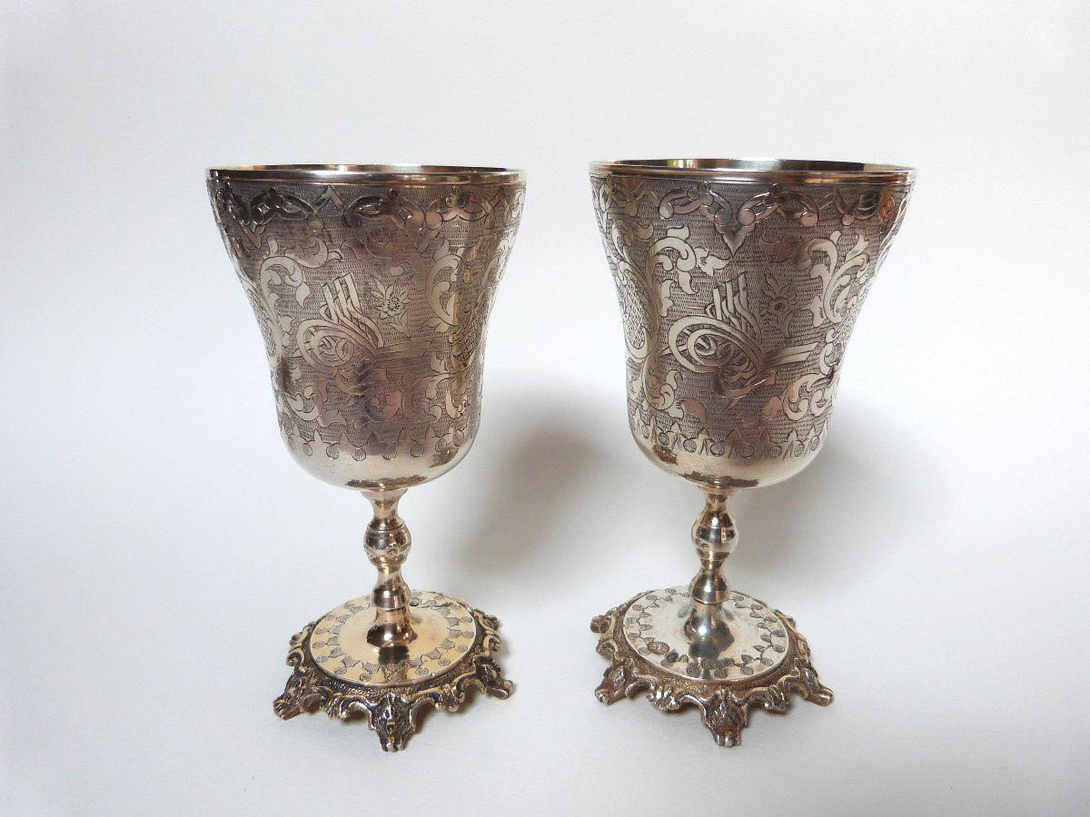 paire de gobelets calices en argent massif Turquie Ottoman XIXeme siècle-photo-2