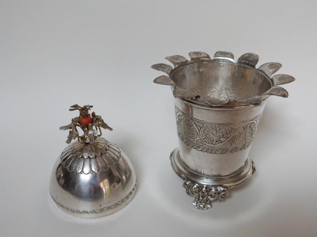 boite sucrier en argent massif Maghreb Tunisie Empire Ottoman XIXeme -photo-3