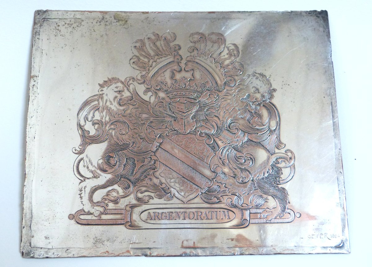 L. Geyer 1904 Heraldic Plaque Engraved With The Arms Of The City Of Strasbourg Argentoratum -photo-2